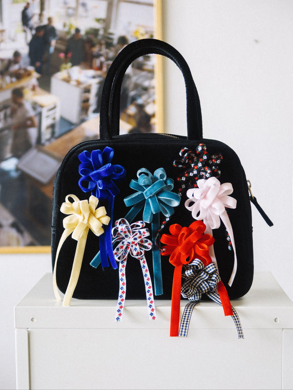 COTTON VELVET BROOCH HAND BAG - BLACK-SAENGIN STUDIOS-APOC STORE