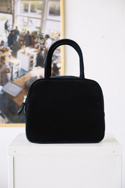 COTTON VELVET BROOCH HAND BAG - BLACK-SAENGIN STUDIOS-APOC STORE