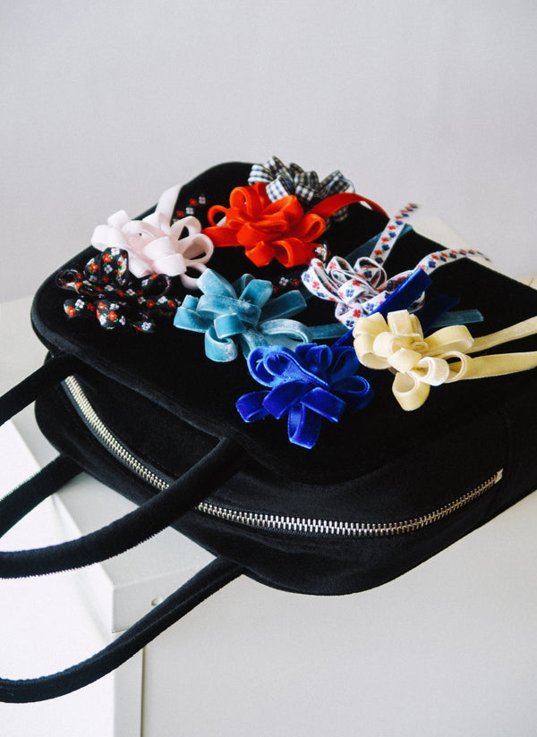 COTTON VELVET BROOCH HAND BAG - BLACK-SAENGIN STUDIOS-APOC STORE