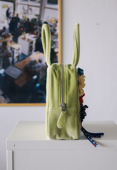 COTTON VELVET BROOCH HAND BAG - OLIVE-SAENGIN STUDIOS-APOC STORE