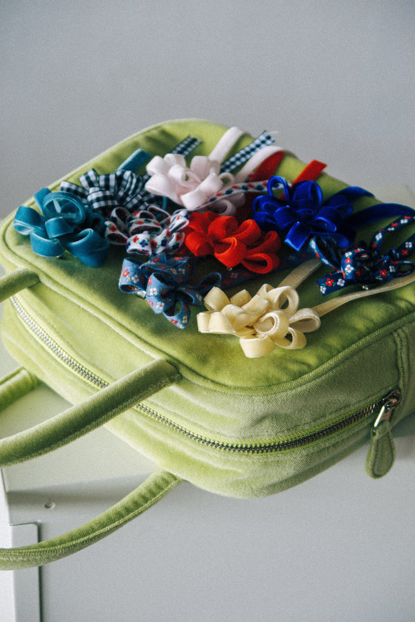 COTTON VELVET BROOCH HAND BAG - OLIVE-SAENGIN STUDIOS-APOC STORE