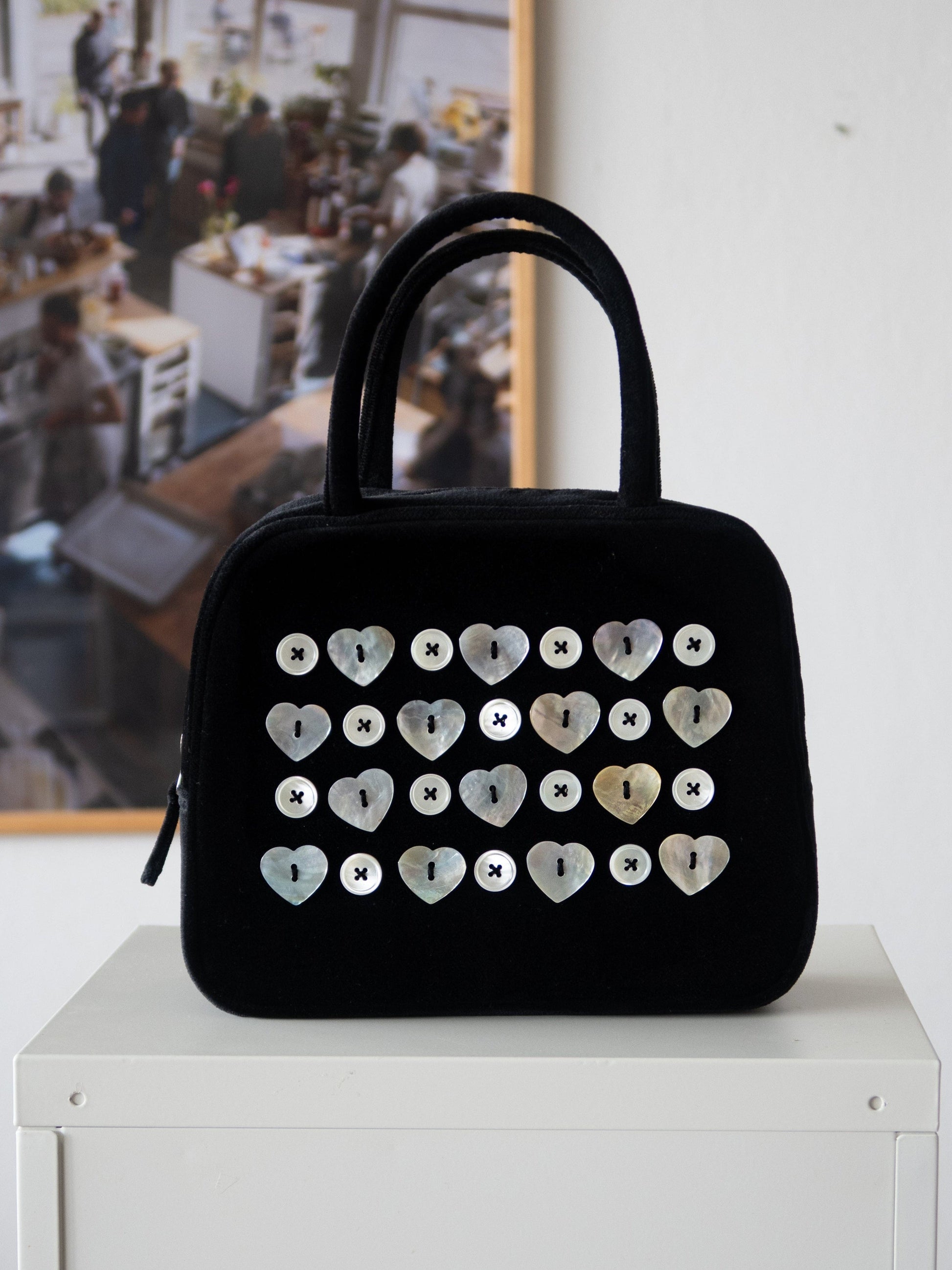 MOTHER-OF-PEARL COTTON VELVET HAND BAG-SAENGIN STUDIOS-APOC STORE
