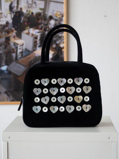 MOTHER-OF-PEARL COTTON VELVET HAND BAG-SAENGIN STUDIOS-APOC STORE