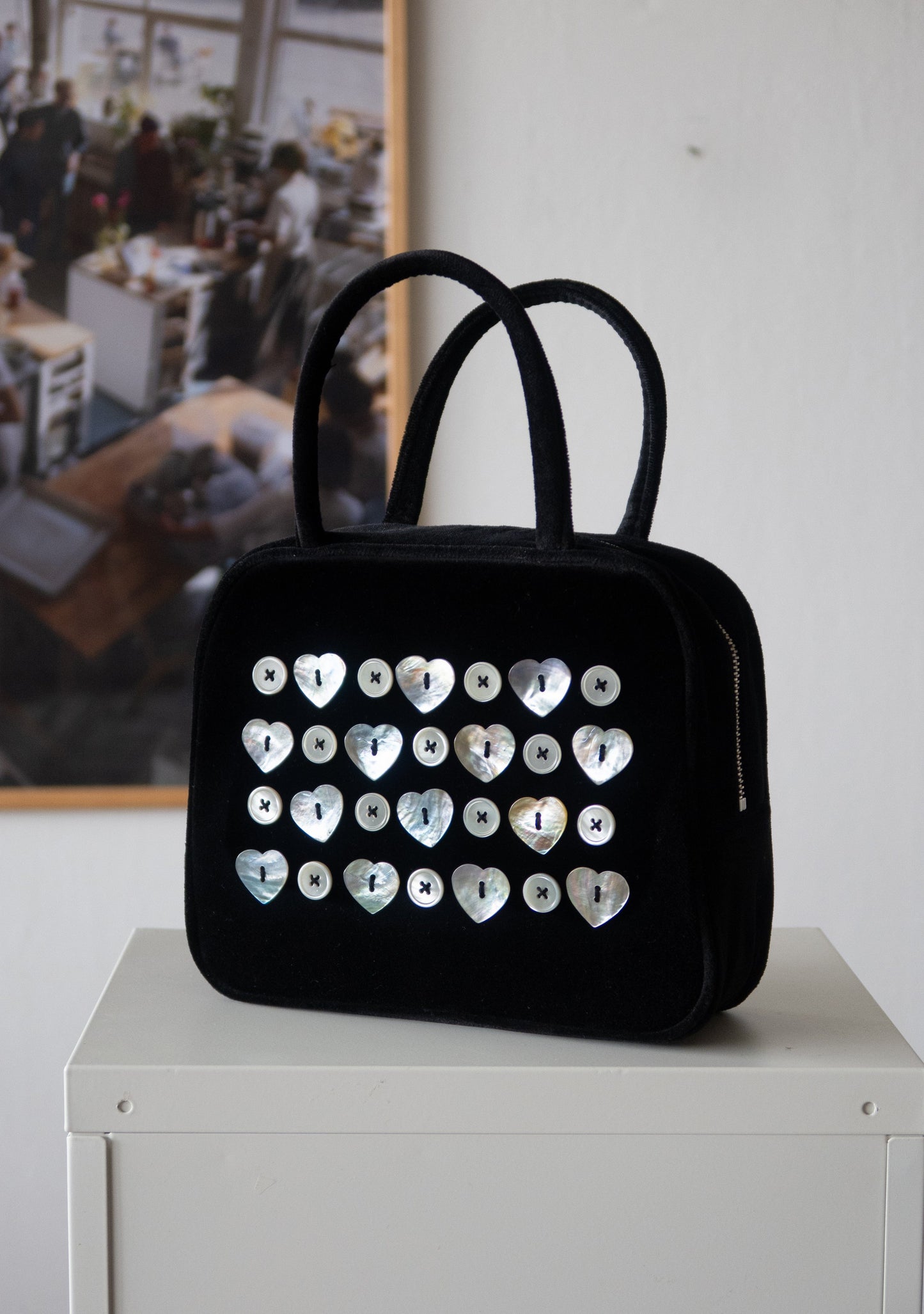 MOTHER-OF-PEARL COTTON VELVET HAND BAG-SAENGIN STUDIOS-APOC STORE