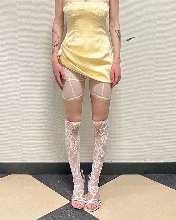 Draped top with floral cups butter yellow-Nastyamasha-APOC STORE