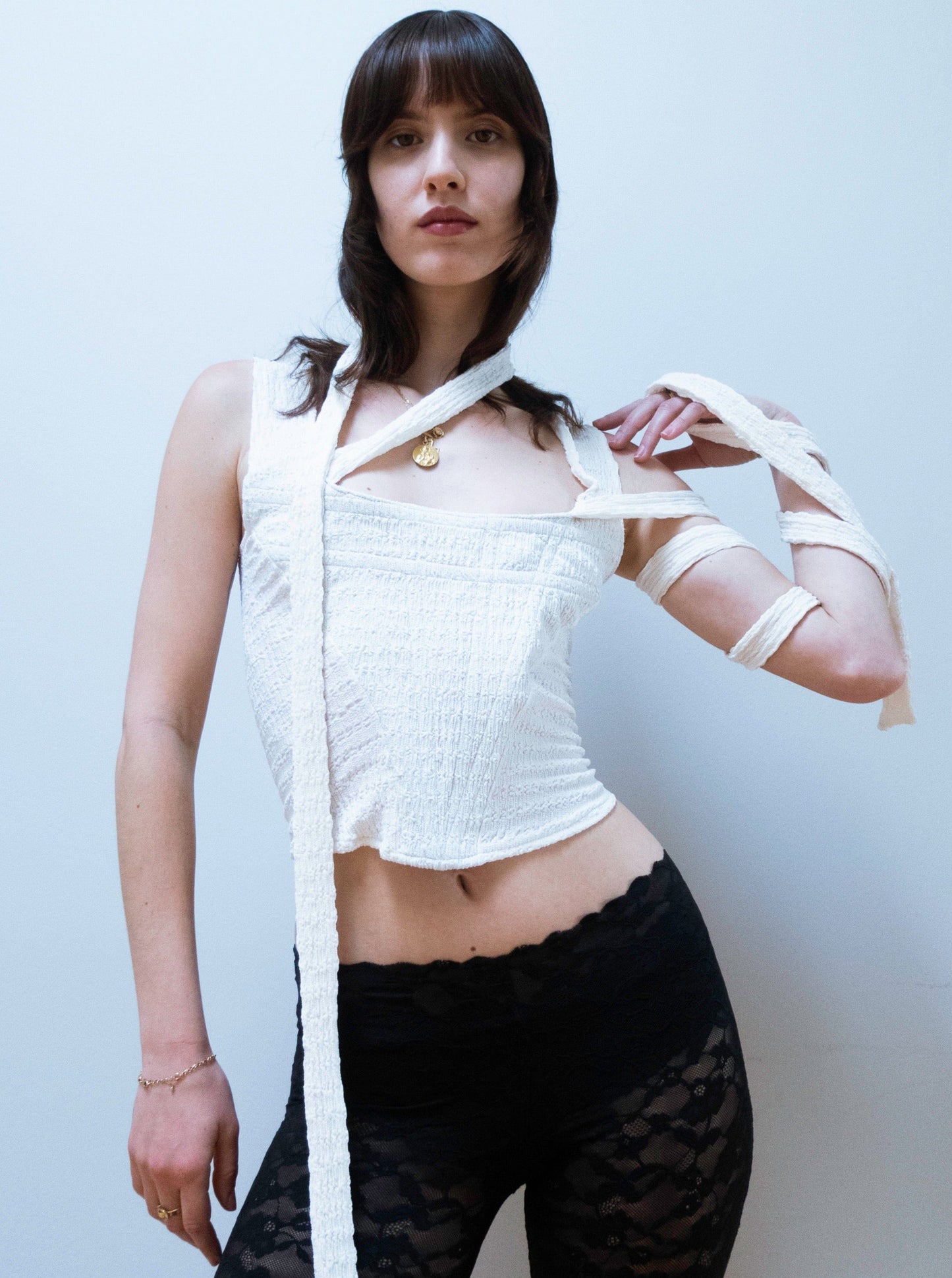 TIE WRAP CORSET IN IVORY-Ella Roberts-APOC STORE