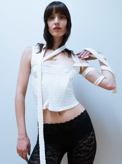 TIE WRAP CORSET IN IVORY-Ella Roberts-APOC STORE