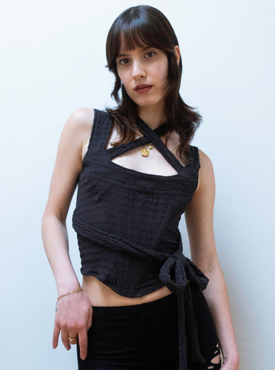 TIE WRAP CORSET IN CHARCOAL-Ella Roberts-APOC STORE