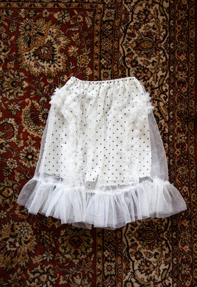 BANDING RUFFLE SHA DOT SKIRT - WHITE-SAENGIN STUDIOS-APOC STORE