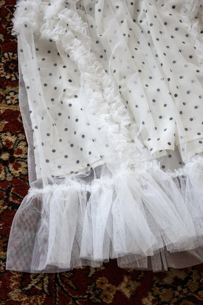 BANDING RUFFLE SHA DOT SKIRT - WHITE-SAENGIN STUDIOS-APOC STORE