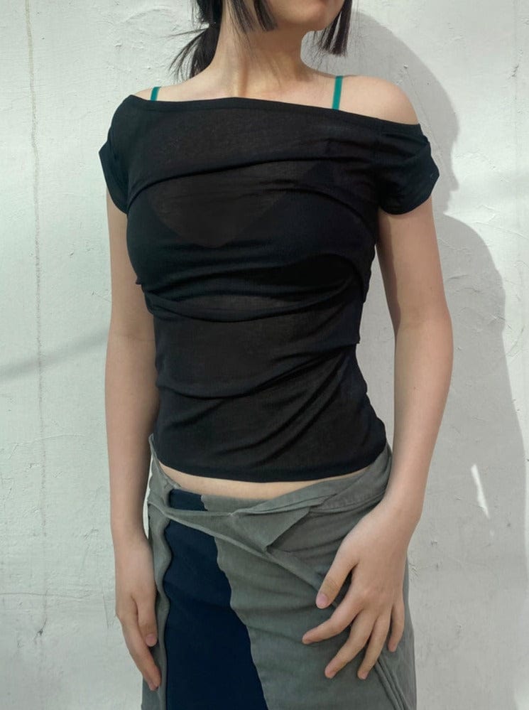 draping off-shoulder top black-Lalameemee-APOC STORE