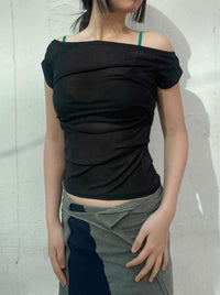 draping off-shoulder top black-Lalameemee-APOC STORE