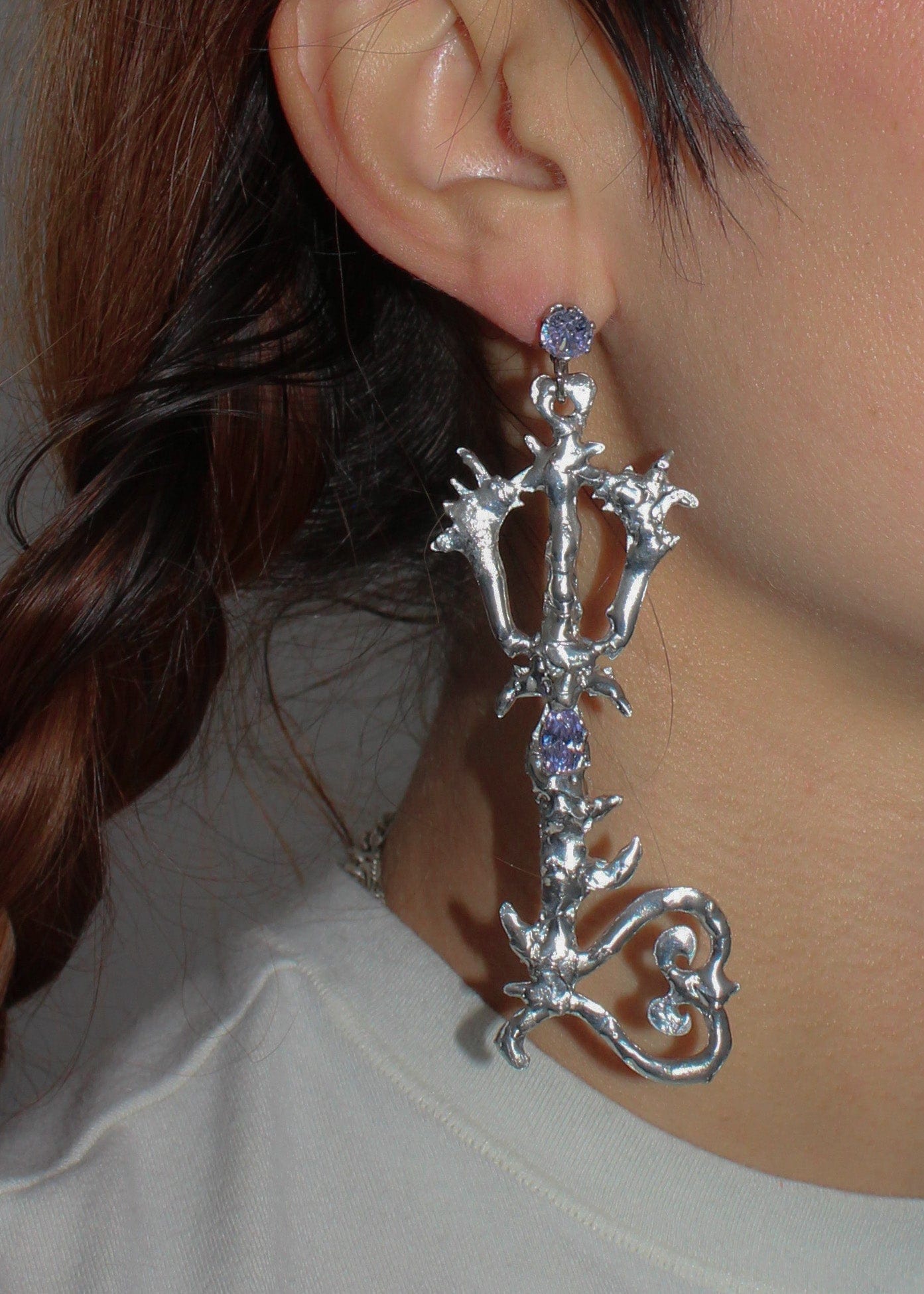 Lavender Silver Keyblade Earrings-Emma Pryde-APOC STORE