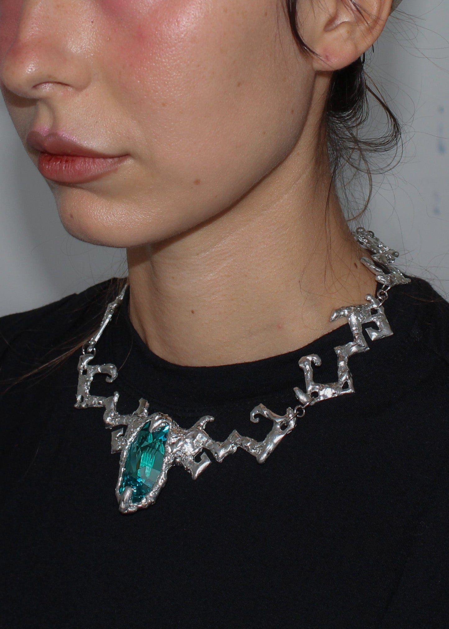 Silver Big Emerald Necklace-Emma Pryde-APOC STORE