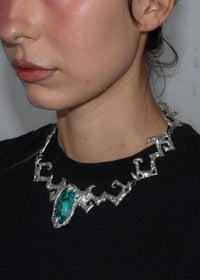 Silver Big Emerald Necklace-Emma Pryde-APOC STORE