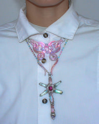 Iridescent Pink Bow Necklace-Emma Pryde-APOC STORE