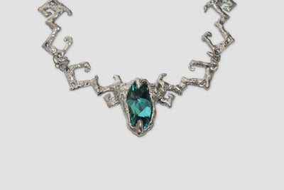 Silver Big Emerald Necklace-Emma Pryde-APOC STORE
