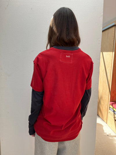 Woven Red T-shirt (wolf print)-Hannah Creak-APOC STORE