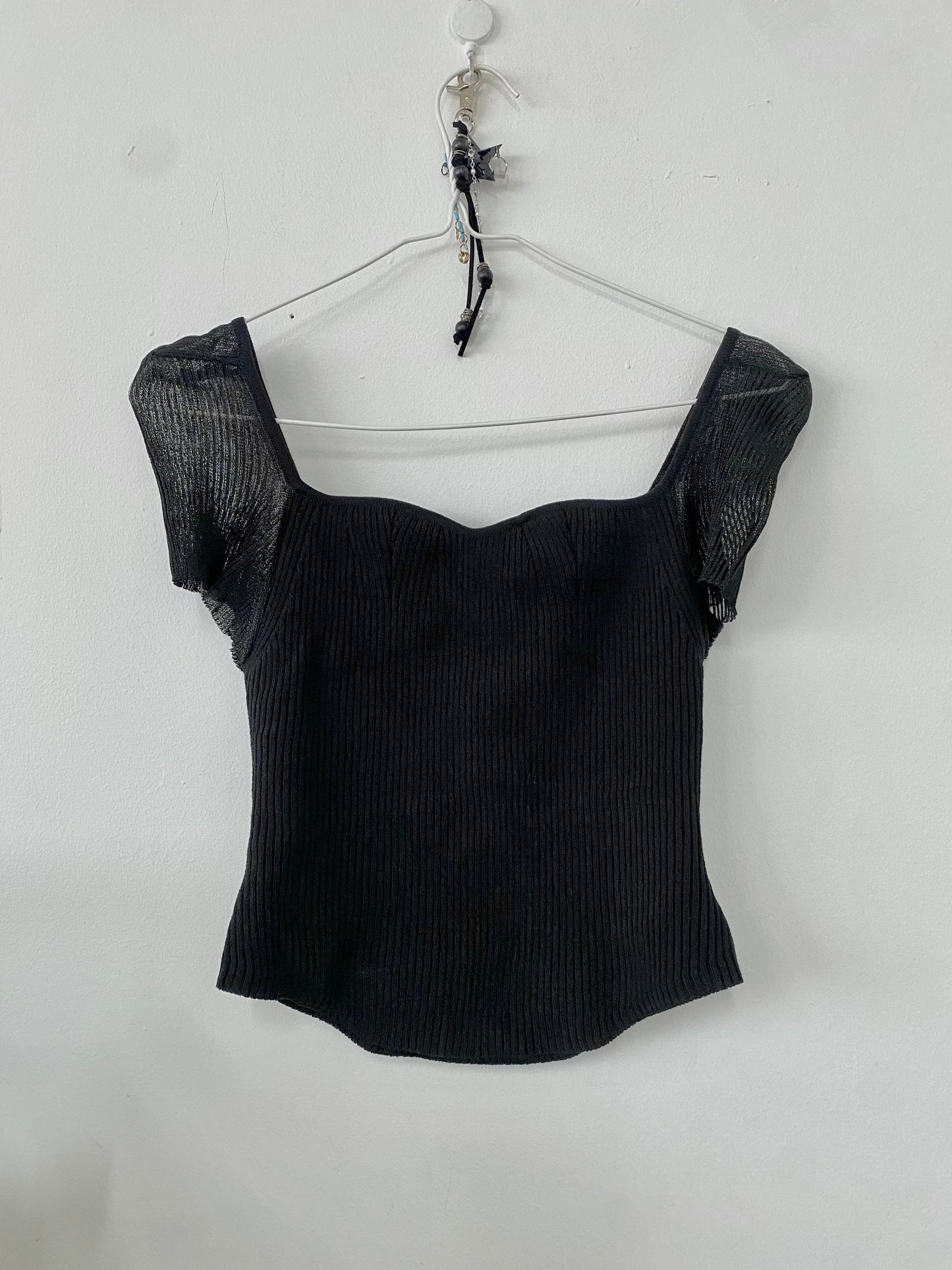 SHEER SLEEVE KNIT BLOUSE BLACK-Lalameemee-APOC STORE