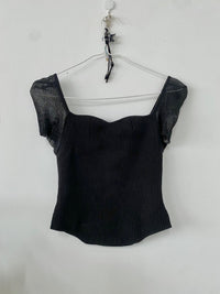 SHEER SLEEVE KNIT BLOUSE BLACK-Lalameemee-APOC STORE