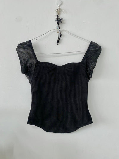 SHEER SLEEVE KNIT BLOUSE BLACK-Lalameemee-APOC STORE
