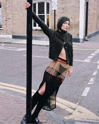 Knit intarsia lace midi skirt-Raquel de Carvalho-APOC STORE