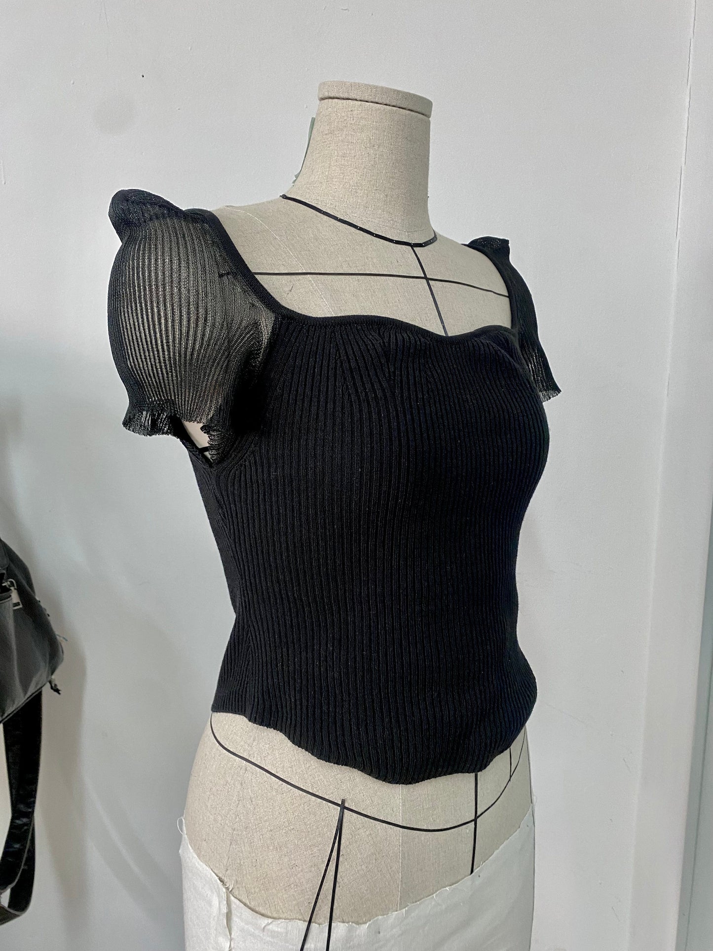 SHEER SLEEVE KNIT BLOUSE BLACK-Lalameemee-APOC STORE