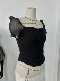 SHEER SLEEVE KNIT BLOUSE BLACK-Lalameemee-APOC STORE
