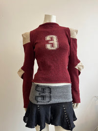 Football jersey wool knit jumper red/cream-Lilies of the Valley-APOC STORE