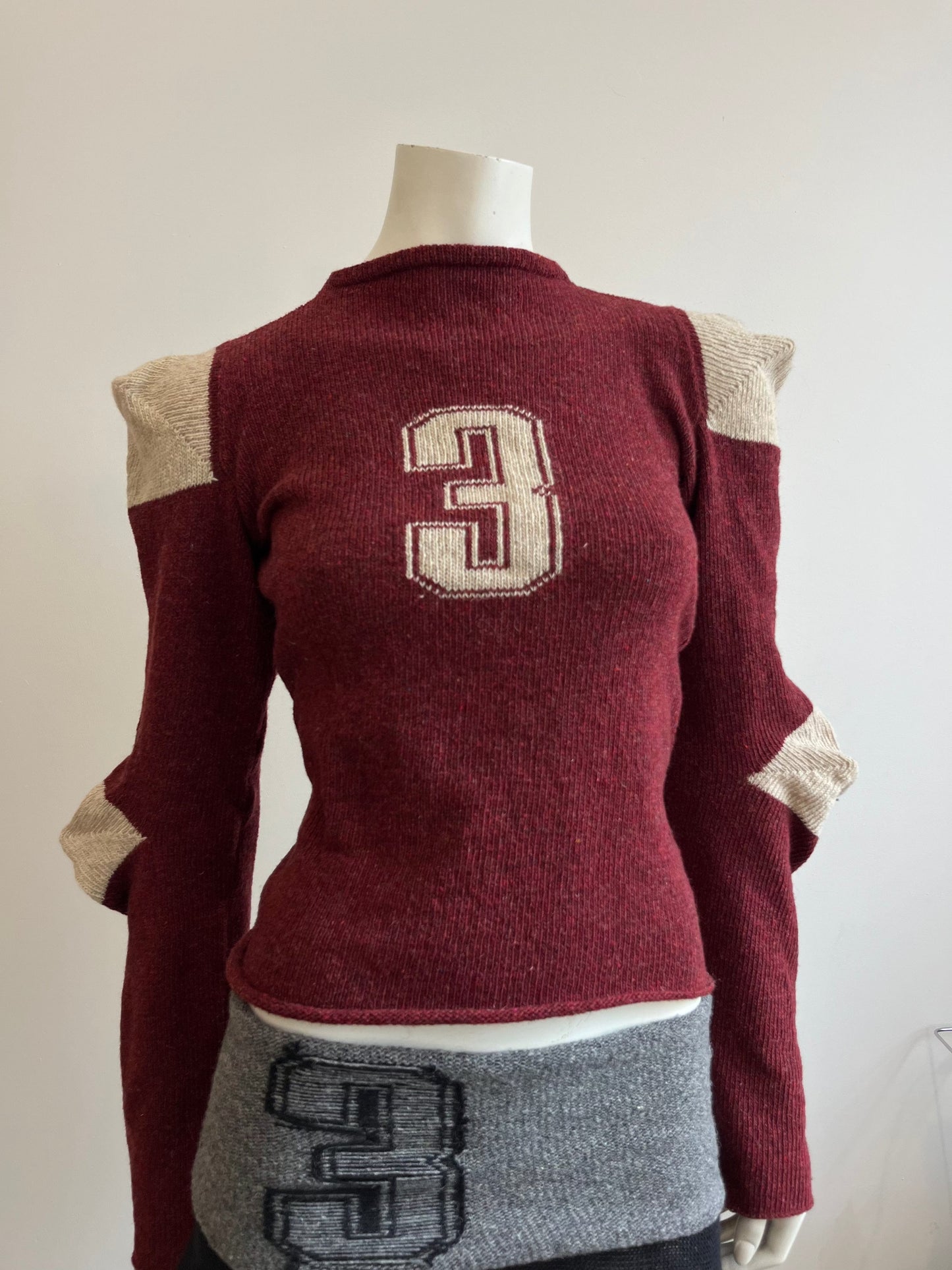 Football jersey wool knit jumper red/cream-Lilies of the Valley-APOC STORE