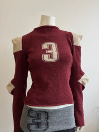 Football jersey wool knit jumper red/cream-Lilies of the Valley-APOC STORE