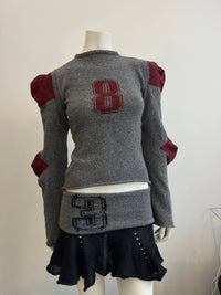 Football jersey wool knit jumper grey/red-Lilies of the Valley-APOC STORE