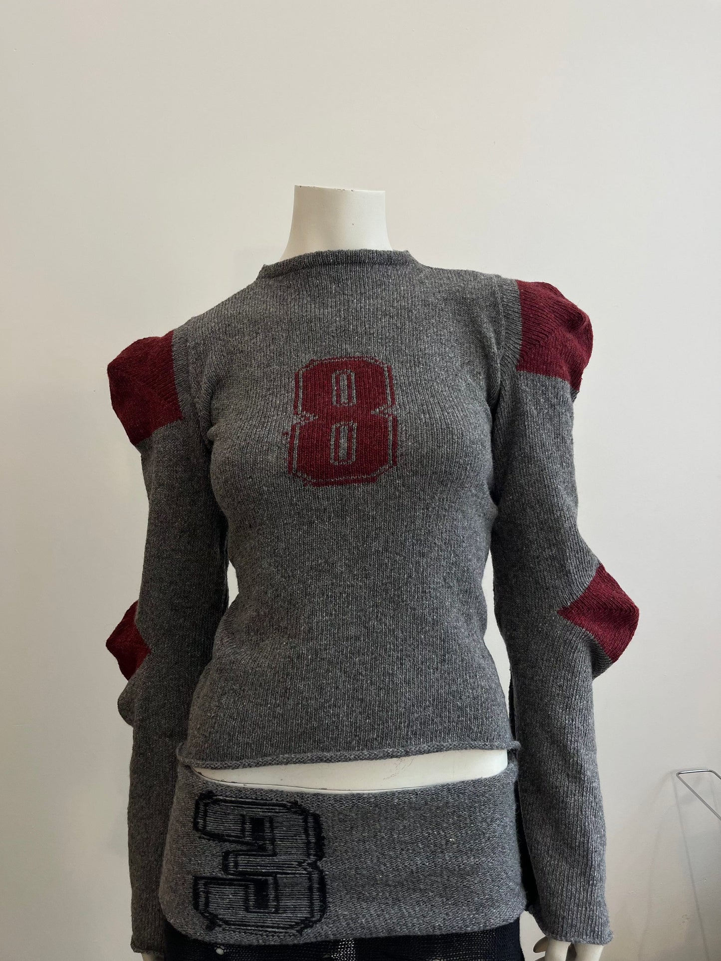 Football jersey wool knit jumper grey/red-Lilies of the Valley-APOC STORE