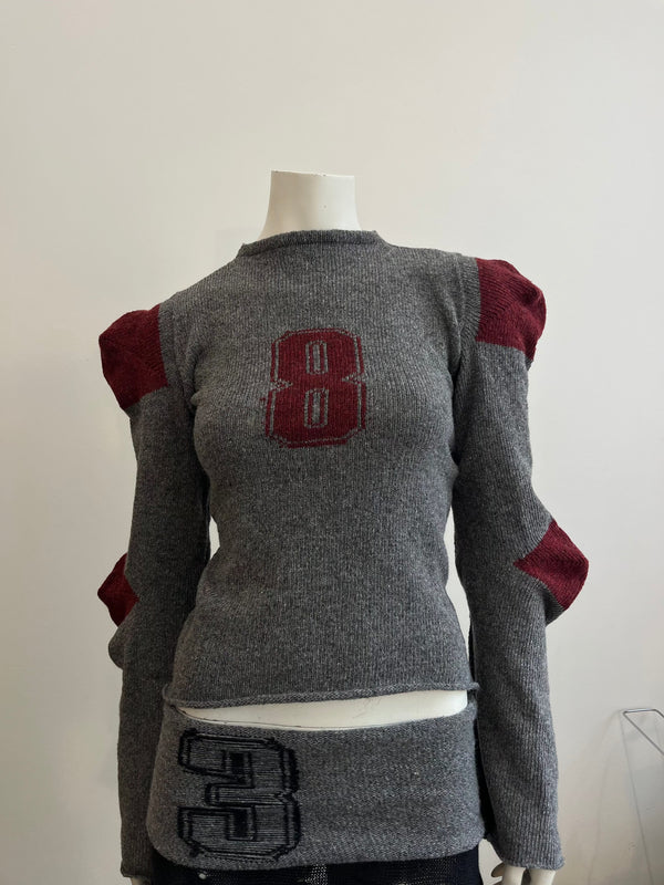 Football jersey wool knit jumper grey/red-Lilies of the Valley-APOC STORE