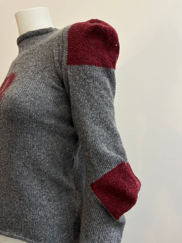 Football jersey wool knit jumper grey/red-Lilies of the Valley-APOC STORE