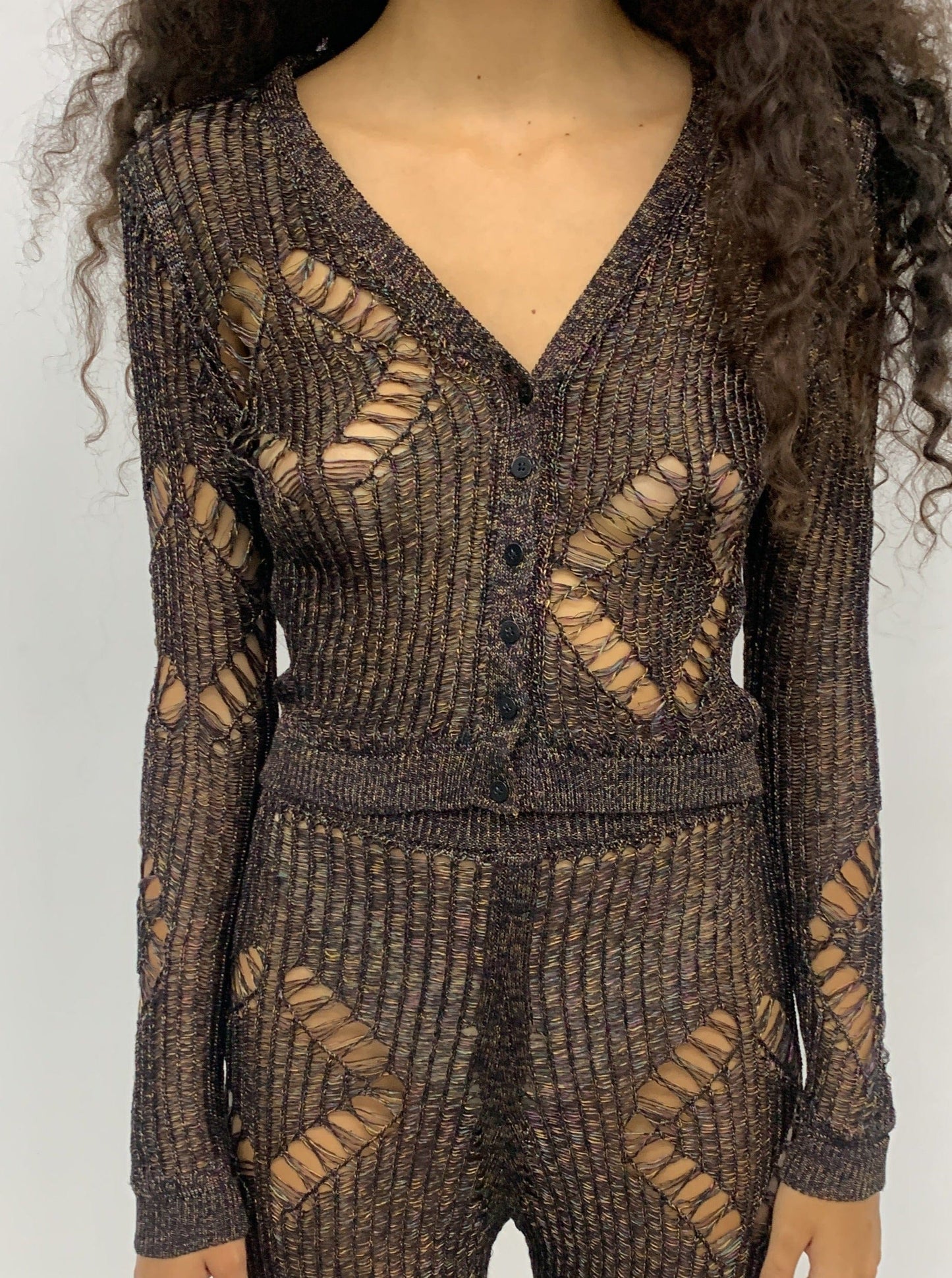 Multi Coloured knit diamond cardigan-Raquel de Carvalho-APOC STORE