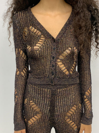 Multi Coloured knit diamond cardigan-Raquel de Carvalho-APOC STORE