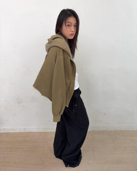 Cut off Hoodie Zip-up (Beige)-EGNARTS-APOC STORE