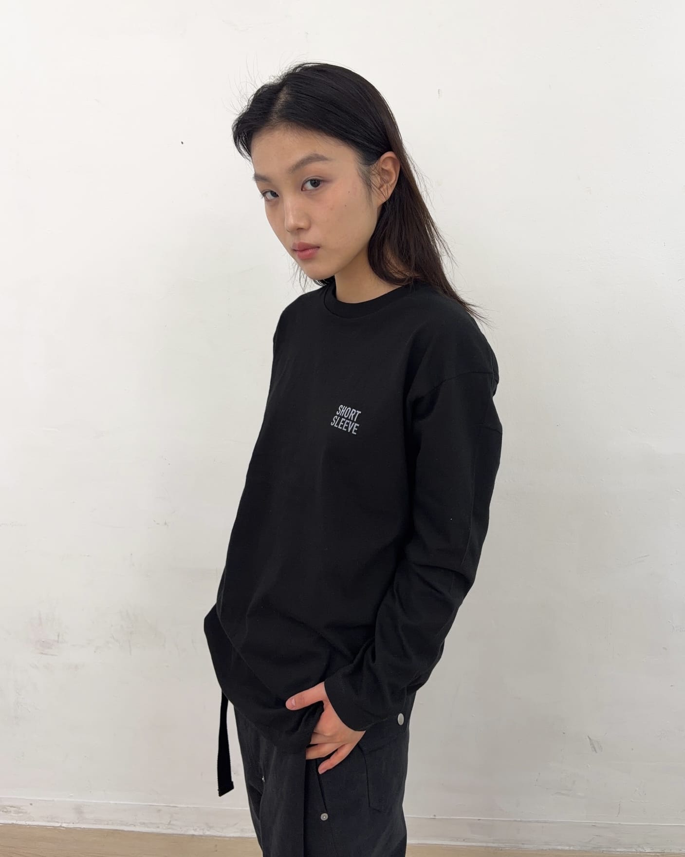 Short Sleeve Logo Long Sleeve (Black)-EGNARTS-APOC STORE