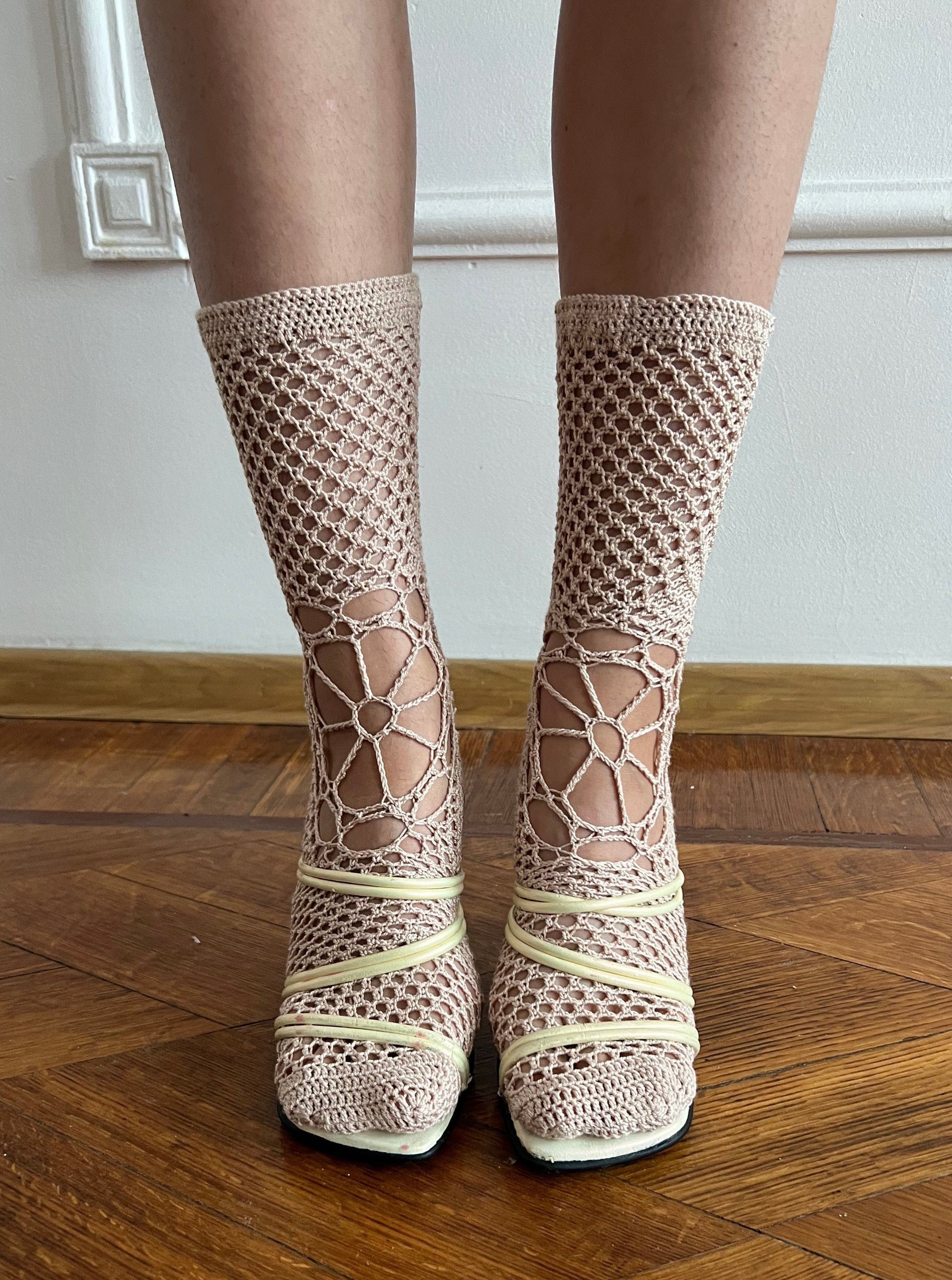Midi crochet socks powder-Nastyamasha-APOC STORE