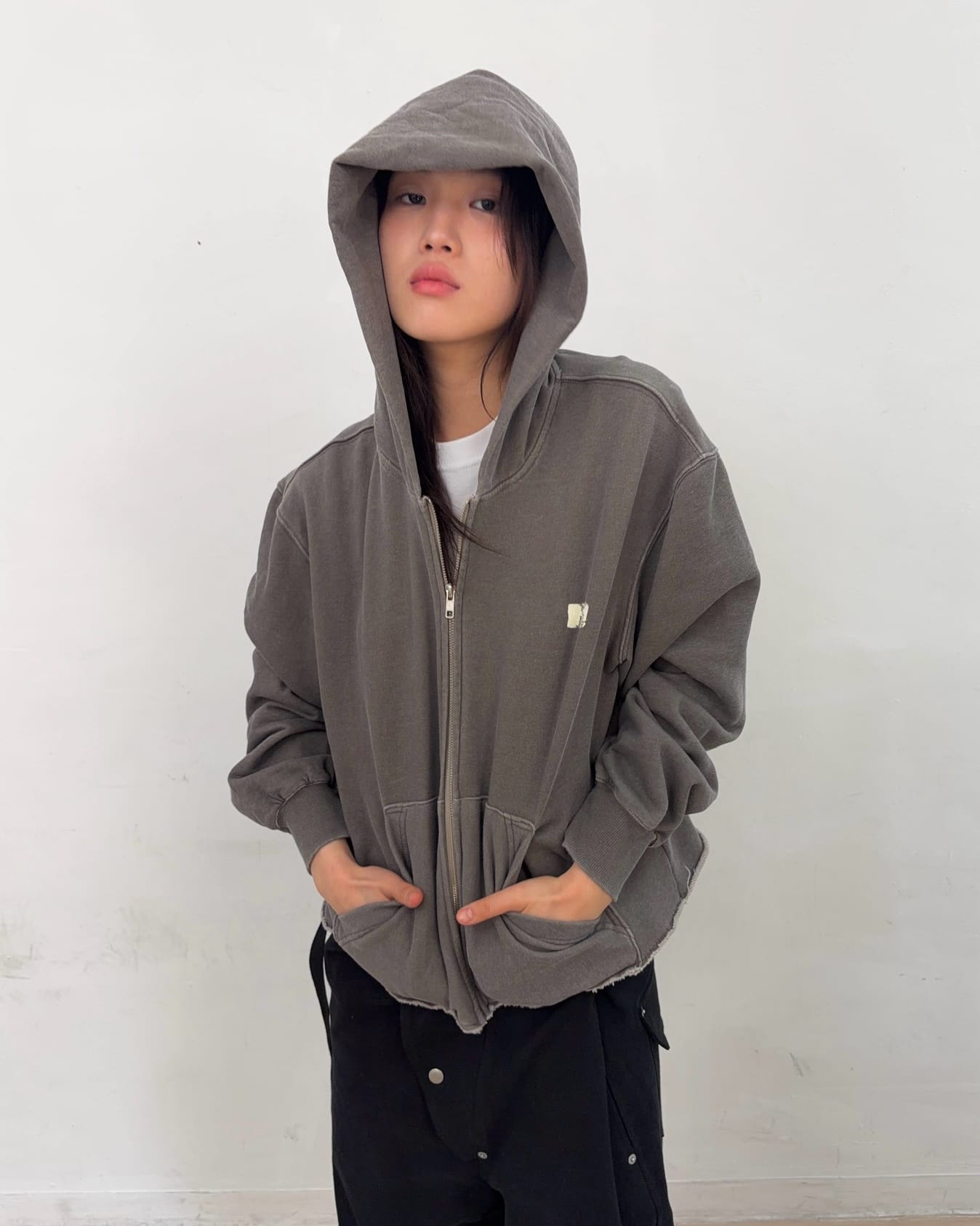 Cut off Hoodie Zip-up (Gray)-EGNARTS-APOC STORE