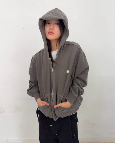 Cut off Hoodie Zip-up (Gray)-EGNARTS-APOC STORE