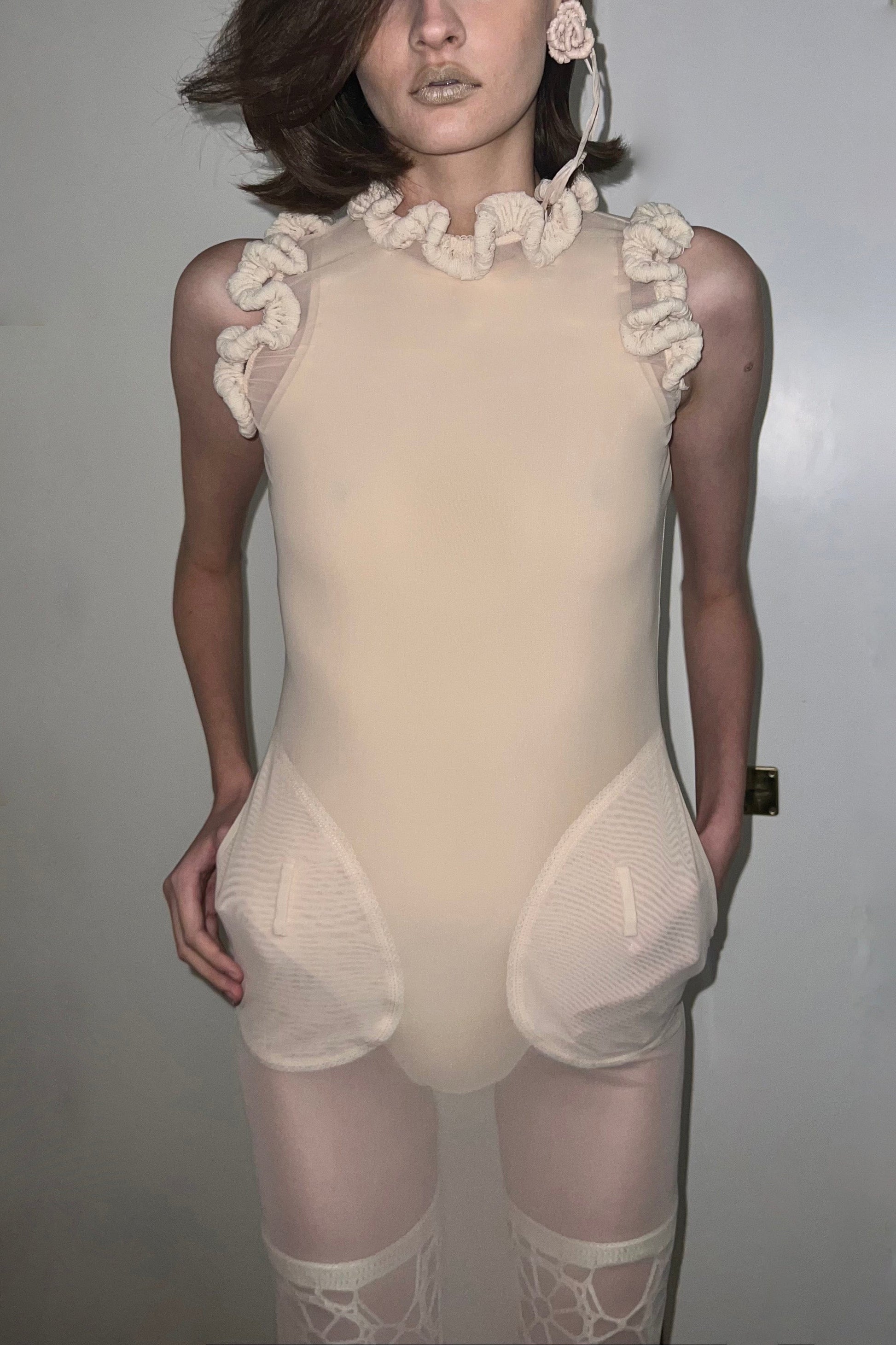 Mesh Dress with ruffle details-Nastyamasha-APOC STORE