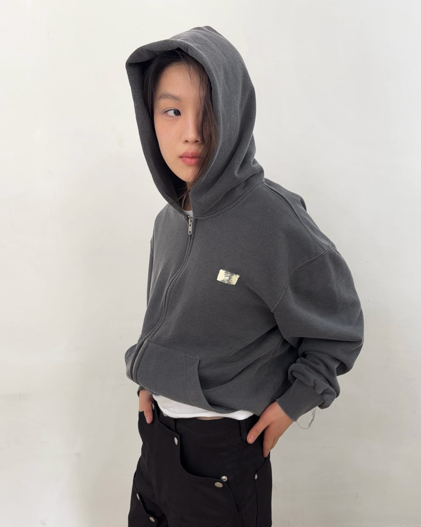 Cut off Hoodie Zip-up (Charcoal)-EGNARTS-APOC STORE