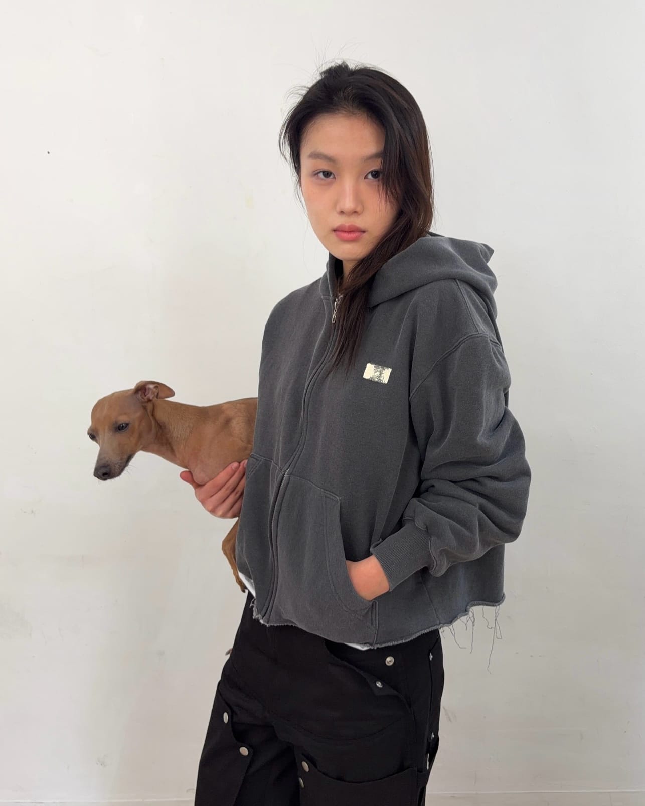 Cut off Hoodie Zip-up (Charcoal)-EGNARTS-APOC STORE