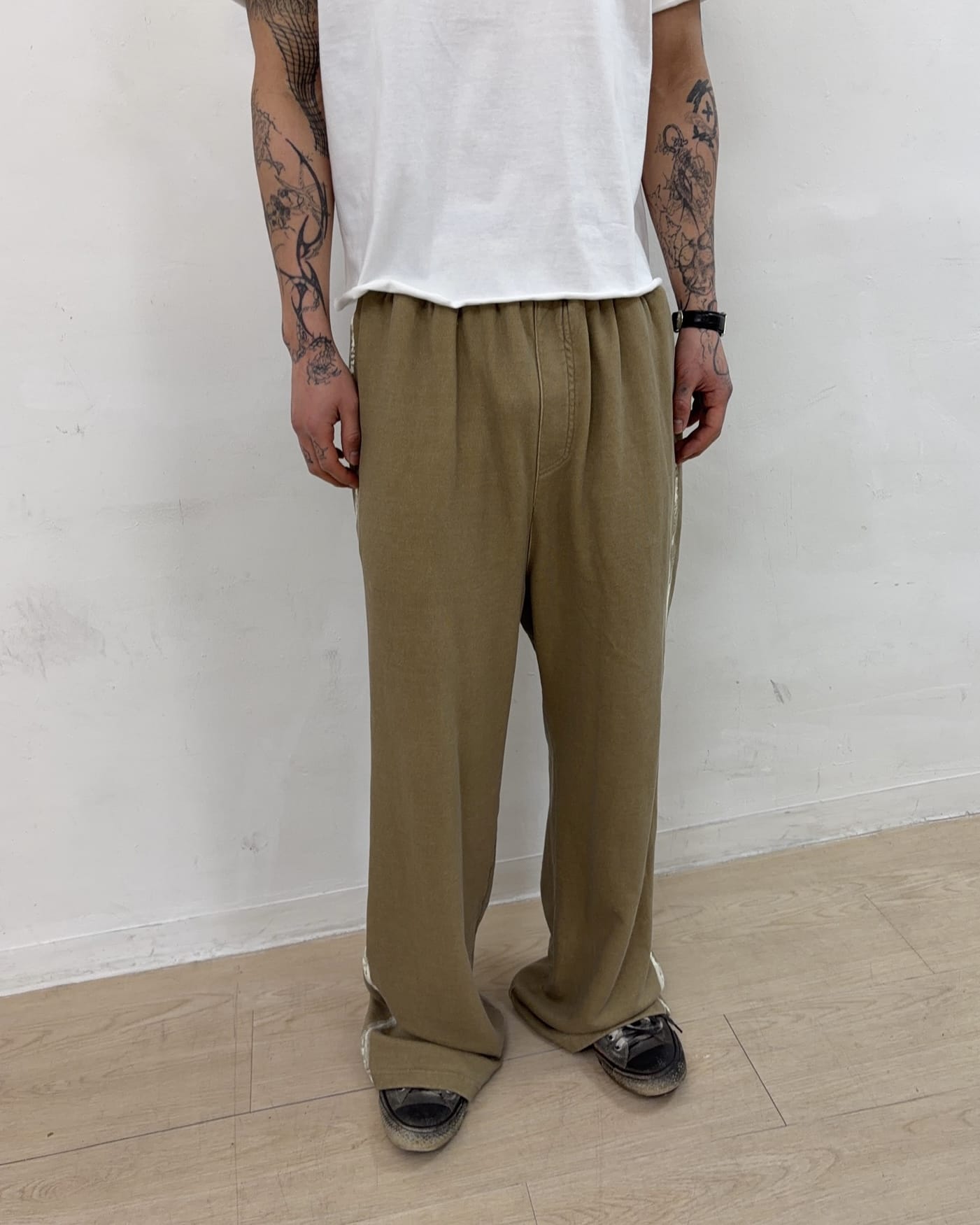 Painted Track Pants (Beige)-EGNARTS-APOC STORE