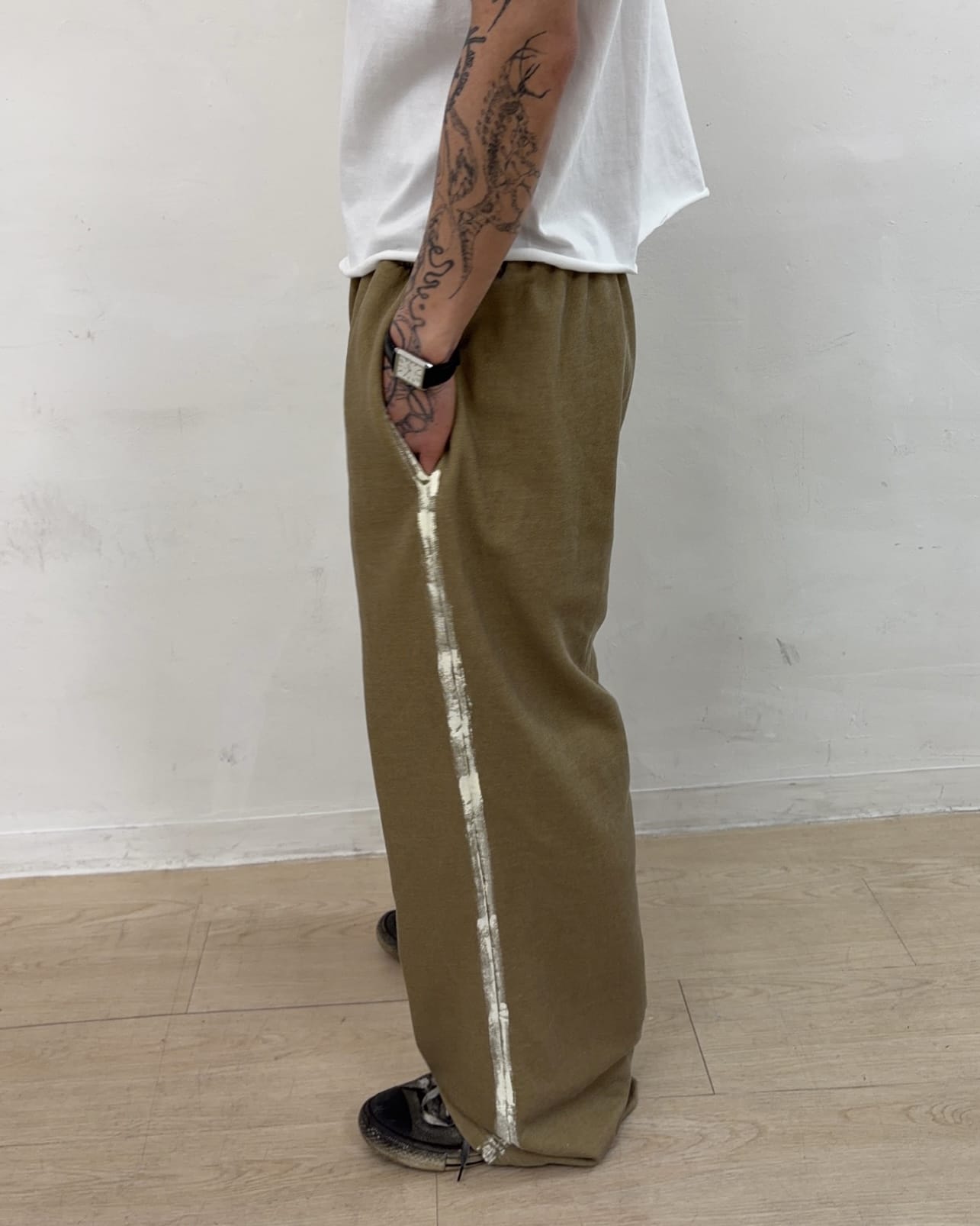 Painted Track Pants (Beige)-EGNARTS-APOC STORE