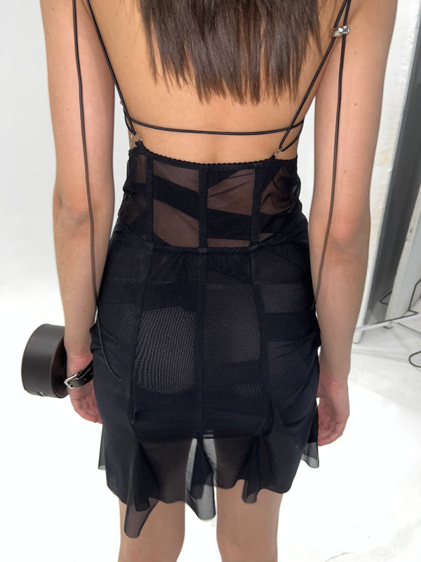 Draped dress with crochet detail black-Nastyamasha-APOC STORE