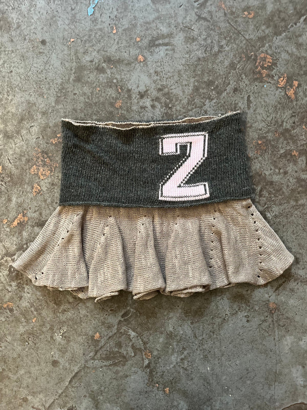 Ruffle knit mini skirt Beige/Charcoal-Lilies of the Valley-APOC STORE