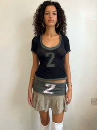 Ruffle knit mini skirt Beige/Charcoal-Lilies of the Valley-APOC STORE